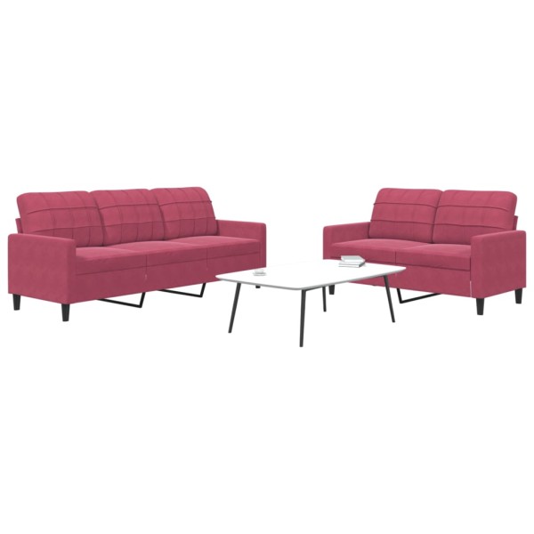 Sofa set with cushions, 2 parts, wine, velvet