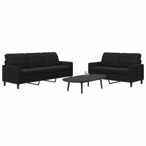 Sofa set with cushions, 2 parts, black, velvet