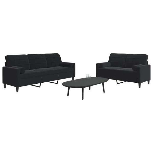 Sofa set with cushions, 2 parts, black, velvet
