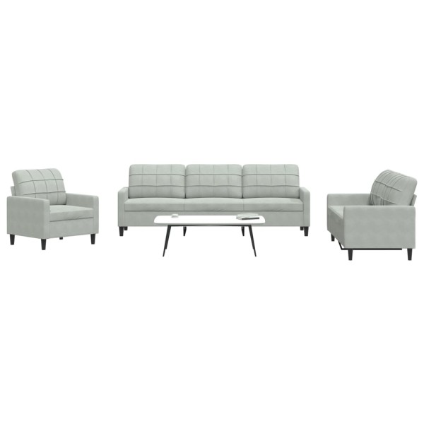 Sofa set with cushions, 4 parts, gray, velvet