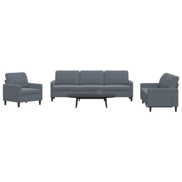 Sofa set with cushions, 4 parts, gray, velvet