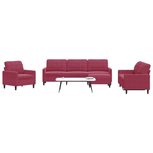 Sofa set with cushions, 4 parts, wine, velvet
