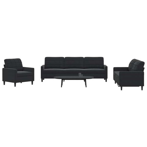 Sofa set with cushions, 4 parts, black, velvet