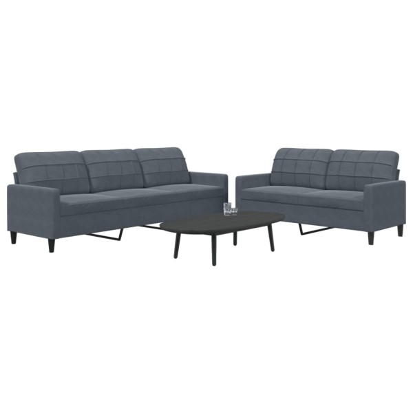 Sofa set with cushions, 2 parts, gray, velvet