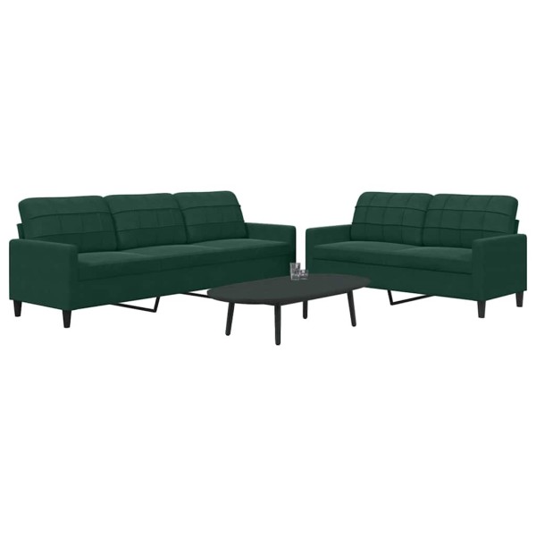 Sofa set with cushions, 2 parts, green, velvet