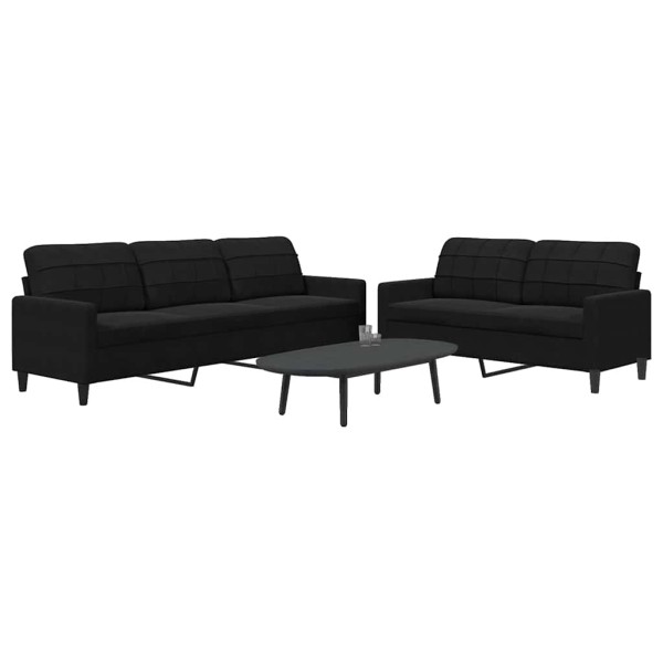 Sofa set with cushions, 2 parts, black, velvet