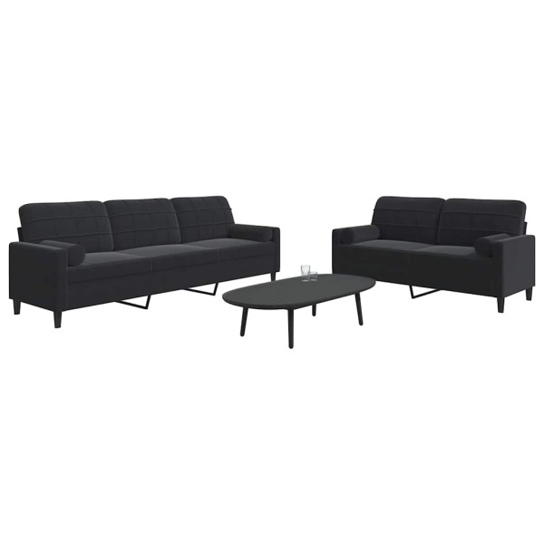 Sofa set with cushions, 2 parts, black, velvet
