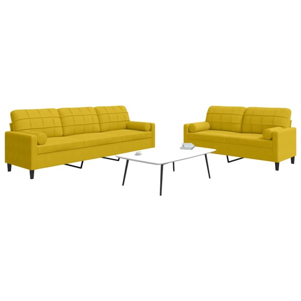 Sofa set with cushions, 2 parts, yellow, velvet