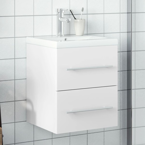 Bathroom vanity cabinet with built-in washbasin, white