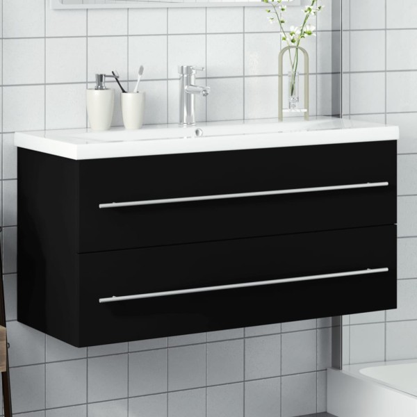 Bathroom vanity cabinet with built-in sink, black