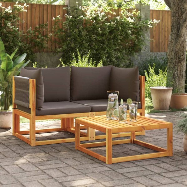 Garden corner sofas with cushions, 2 pcs., acacia wood and rope