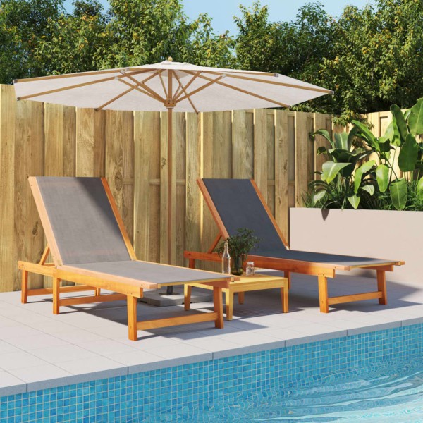 Sunbeds, 2 pcs., black, acacia massif and textilene