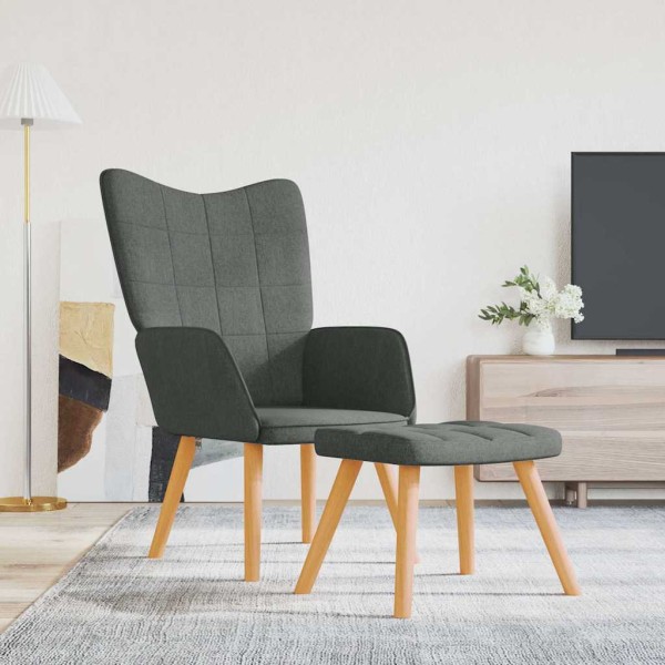 Lounge chair with footrest, dark gray, fabric