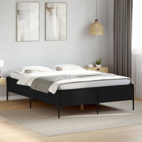 Bed frame, black, 150x200cm, processed wood and metal