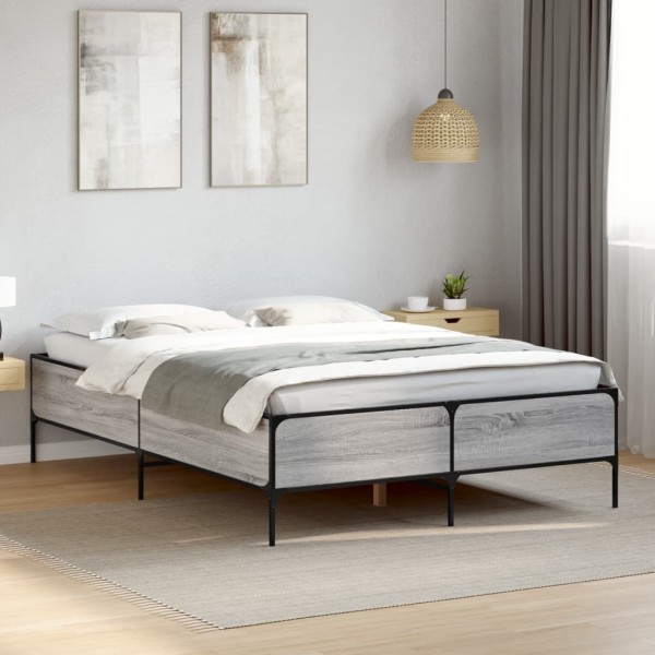 Bed frame, gray oak, 140x200cm, processed wood/metal