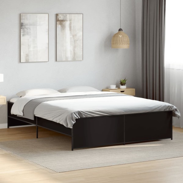 Bed frame, black, 160x200cm, processed wood and metal