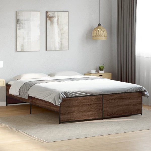 Bed frame, brown oak, 150x200cm, processed wood/metal