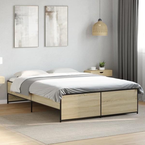 Bed frame, oak, 120x200cm, processed wood and metal