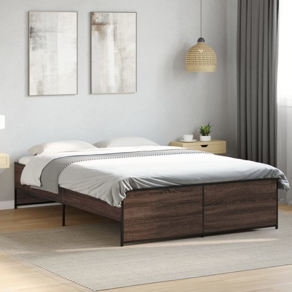 Bed frame, brown oak, 120x200cm, processed wood/metal
