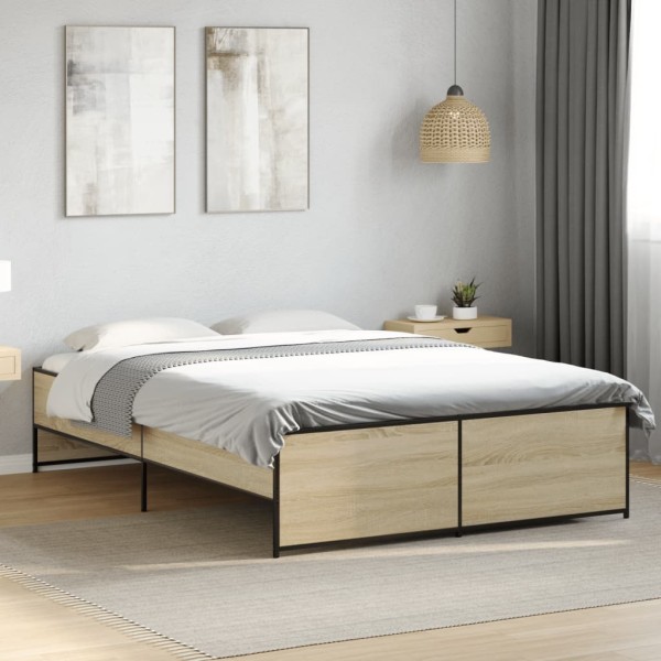 Bed frame, oak, 135x190cm, processed wood and metal