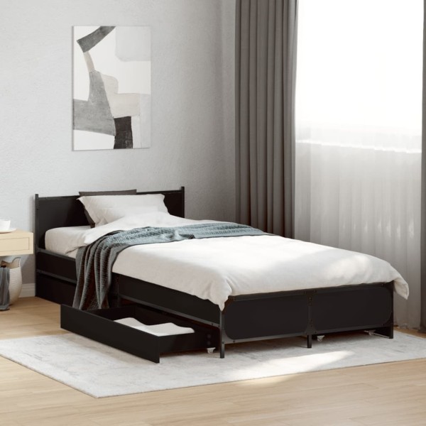 Bed frame with drawers, black, 90x200cm, processed wood