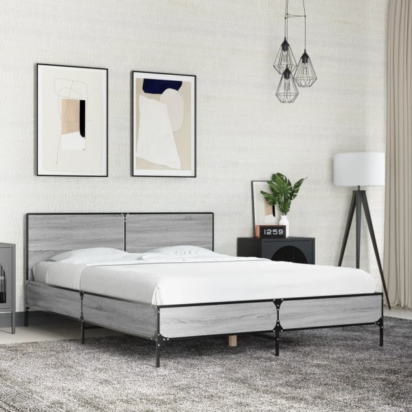 Bed frame, gray oak, 120x190cm, processed wood/metal