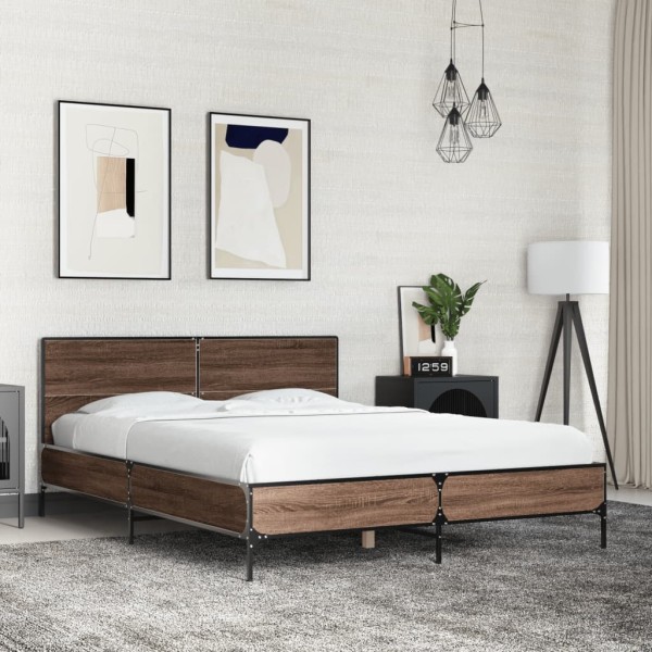 Bed frame, brown oak, 120x190cm, processed wood/metal