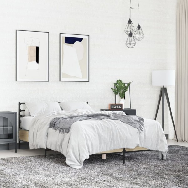 Bed frame, oak, 120x200cm, processed wood and metal
