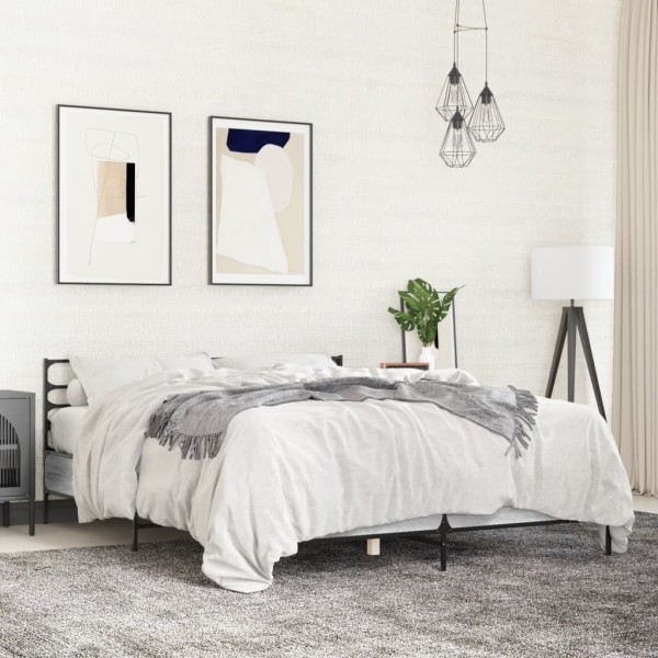 Bed frame, gray oak, 120x200cm, processed wood/metal