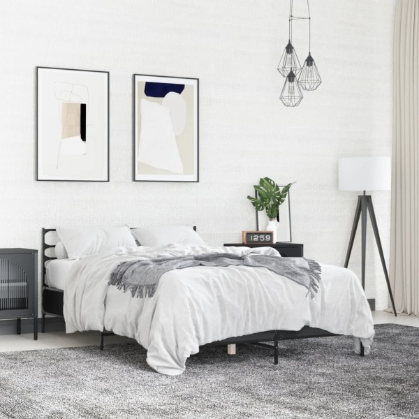 Bed frame, black, 120x190cm, processed wood and metal