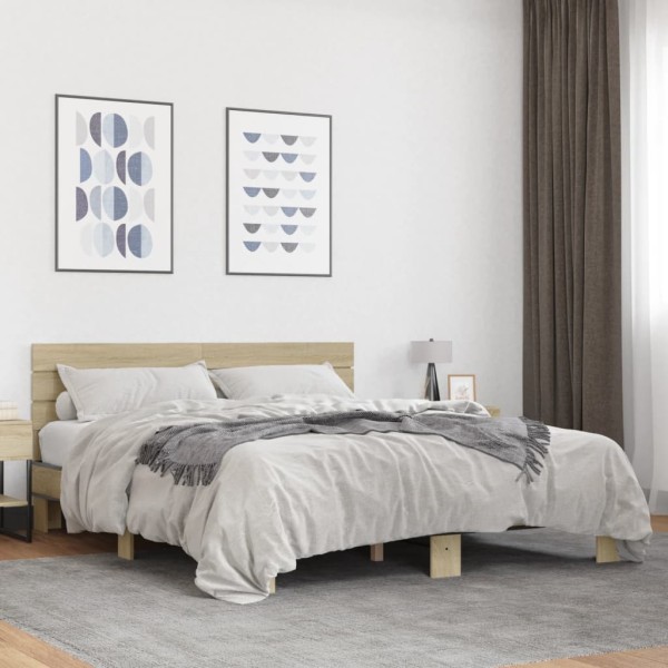 Bed frame, oak, 150x200cm, processed wood and metal