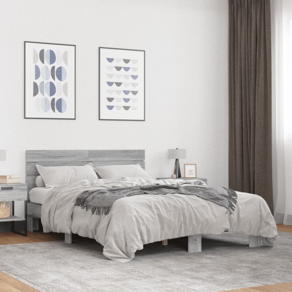 Bed frame, gray oak, 120x200cm, processed wood/metal