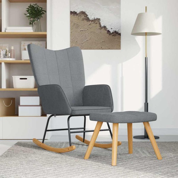 Rocking chair with footrest, light gray color, fabric