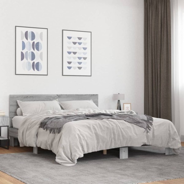 Bed frame, gray oak, 150x200cm, processed wood/metal