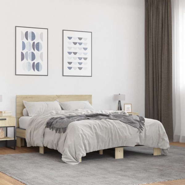 Bed frame, oak, 135x190cm, processed wood and metal