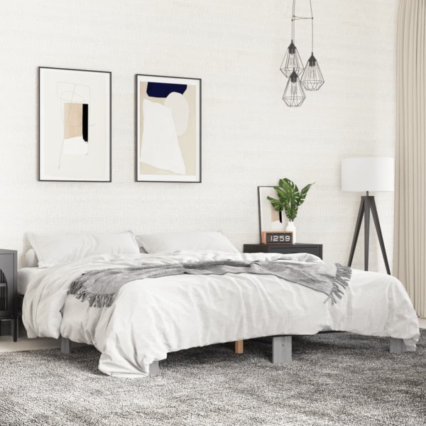 Bed frame, gray oak, 200x200cm, processed wood/metal