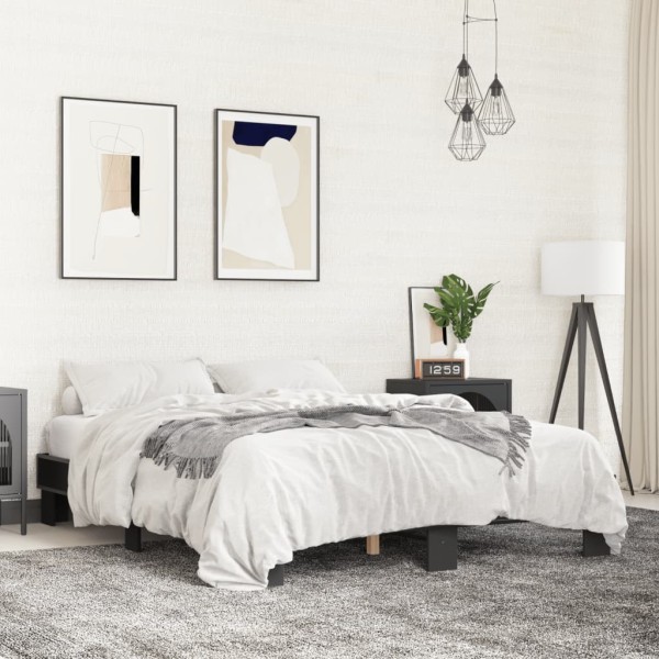 Bed frame, black, 150x200cm, processed wood and metal