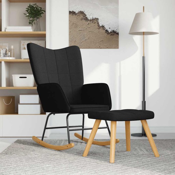 Swivel chair with footrest, black color, fabric