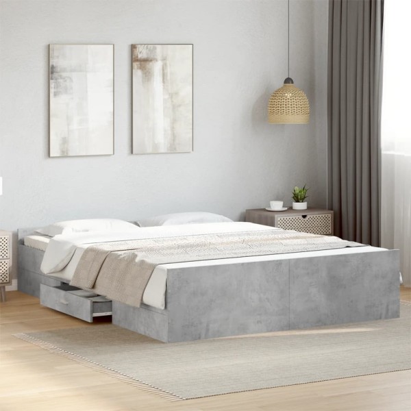 Bed frame with drawers, concrete, 140x200cm, processed wood