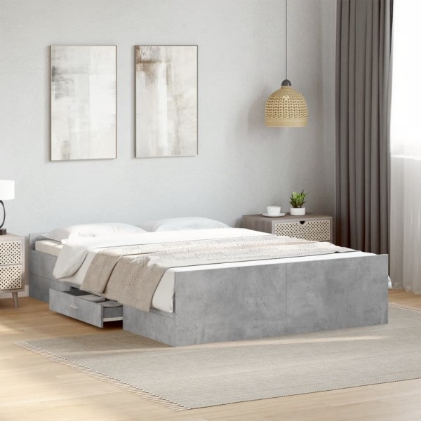 Bed frame with drawers, concrete, 135x190cm, processed wood