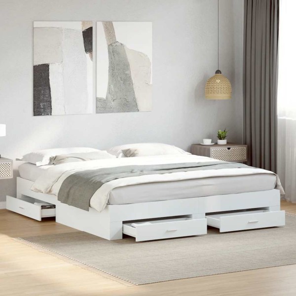 Bed frame with drawers, white, 180x200cm, processed wood