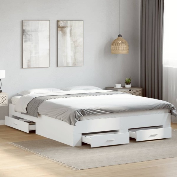 Bed frame with drawers, white, 160x200cm, processed wood