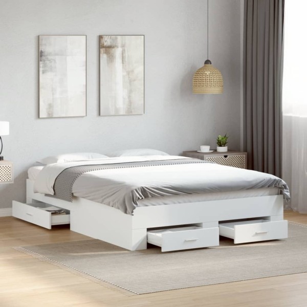Bed frame with drawers, white, 140x190cm, processed wood