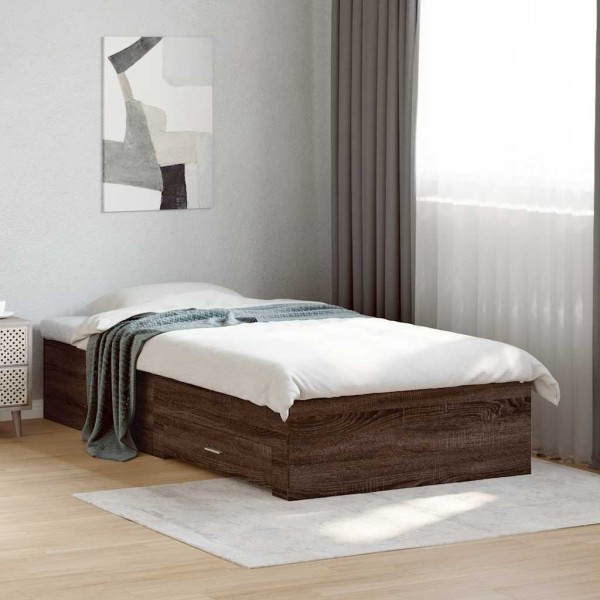 Bed frame with drawers, brown oak, 75x190cm, wood