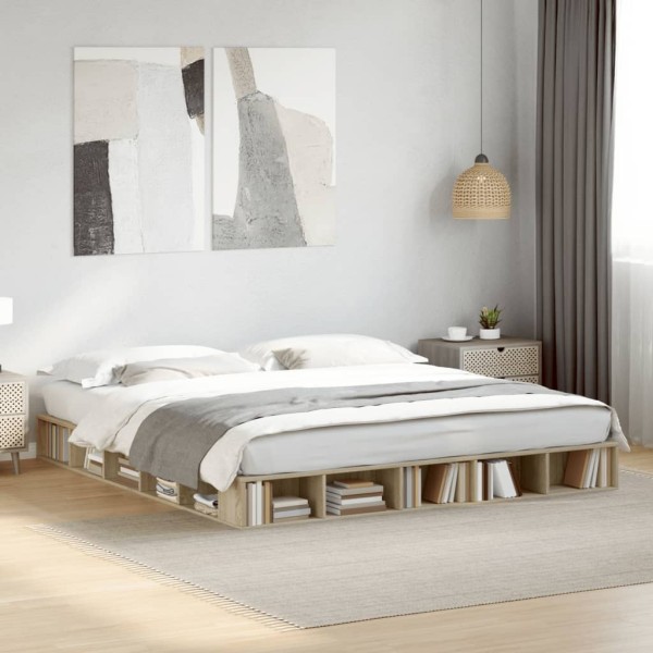 Bed frame, sonoma oak color, 200x200cm, processed wood