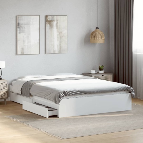 Bed frame with drawers, white, 140x190cm, processed wood