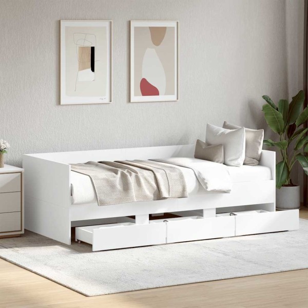 Couch with drawers without mattress, white, 90x200 cm