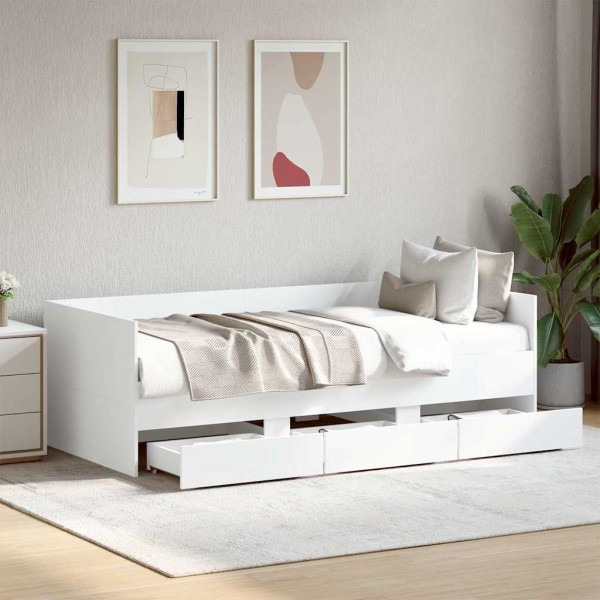 Couch with drawers without mattress, white, 90x190 cm