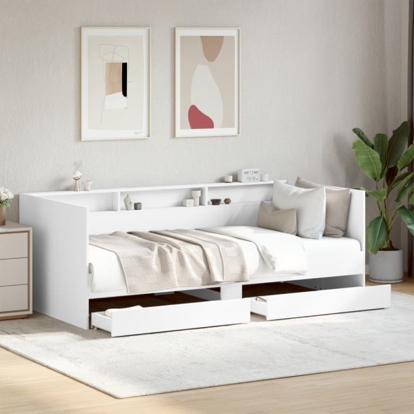 Couch with drawers without mattress, white, 90x200 cm