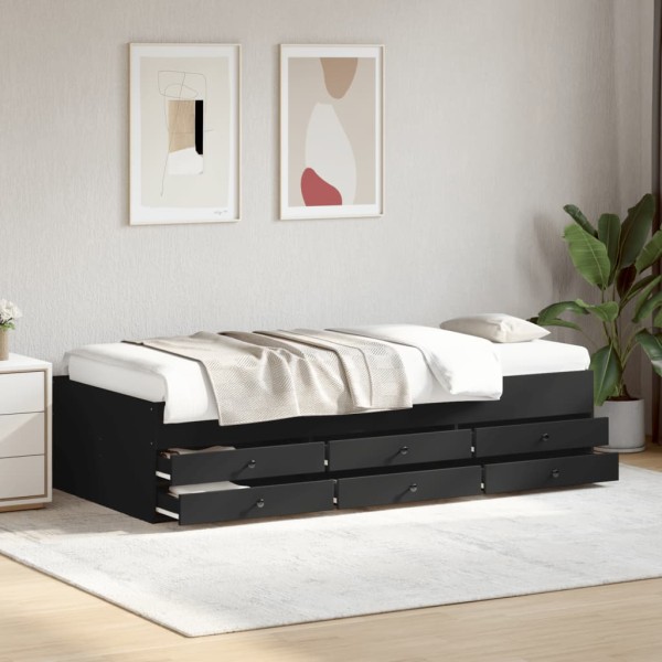 Couch with drawers without mattress, black, 100x200 cm